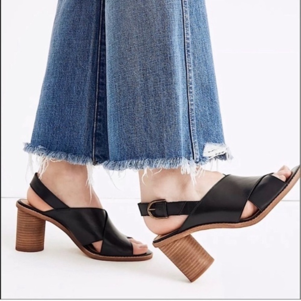 Madewell The Ruthie Crisscross Black Leather Heeled Sandals